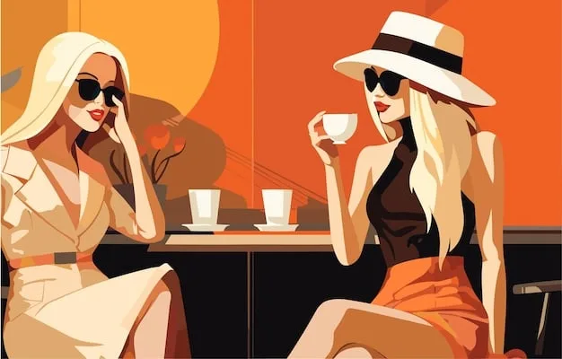 An illustration featuring two women in their late twenties, dressed in business attire, having a conversation in a modern office setting, with manga panels visible in the background. The illustration captures the essence of josei manga's focus on workplace dynamics.