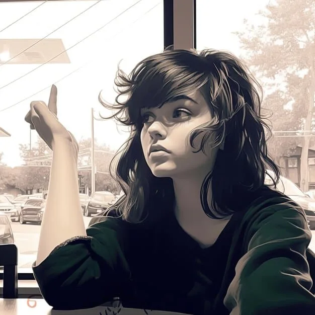 A close-up panel from a josei manga showing a pensive woman in her early thirties, gazing out of a window with a cityscape in the background. The panel captures the emotional depth and introspection that characterizes josei manga.