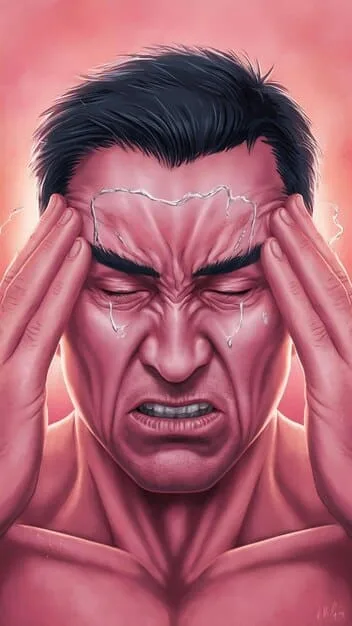A close-up, emotionally charged illustration of Guts, his face etched with pain and determination, highlighting the visible scar across his nose and the haunted look in his eyes. The image captures the weight of his past traumas and his unwavering resolve.