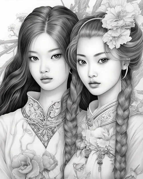 A detailed panel from a shojo manga showing two female characters with large, sparkling eyes and intricate hairstyles, engaged in a heartfelt conversation under cherry blossom trees. The scene is bathed in soft, romantic lighting.