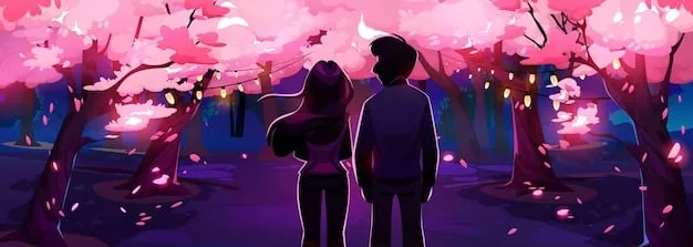 A heartwarming scene from a shojo manga, depicting two characters sharing a tender moment under a cherry blossom tree, with soft, glowing light.