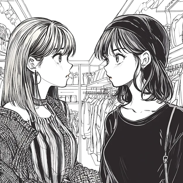 A black and white panel from a shojo manga, depicting two young girls holding hands while surrounded by sparkling stars. The artwork features detailed character designs with large, expressive eyes that convey a sense of innocence and longing. The background is filled with intricate patterns, emphasizing the magical and dreamy quality of the scene.