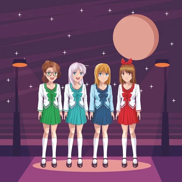 A colorful illustration of several Sailor Moon characters standing together in their iconic sailor outfits, with bright stars and a crescent moon in the background. The foreground features a detailed image of Sailor Moon, emphasizing her determined expression and flowing hair. The overall image is vibrant and conveys a sense of empowerment and camaraderie.