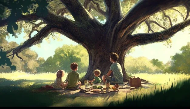 A serene illustration capturing a slice-of-life scene, featuring two shojo manga characters sitting under a tree, sharing a quiet moment, emphasizing friendship and personal connection.