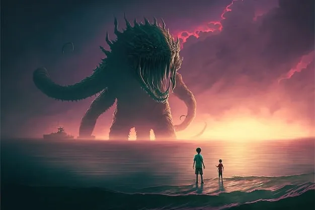 A dramatic scene from a hypothetical dark fantasy shonen manga, depicting a protagonist battling a monstrous creature in a bleak and atmospheric setting.