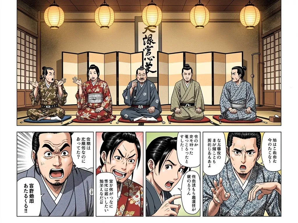 Diverse rakugo performers showcasing their unique styles in Akane-banashi.
