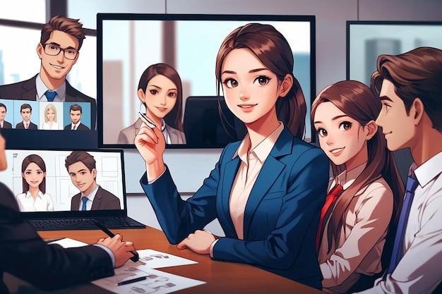 A panel from a josei manga depicting a group of professional women in a meeting, showcasing diverse expressions and body language, highlighting the realistic portrayal of workplace dynamics.