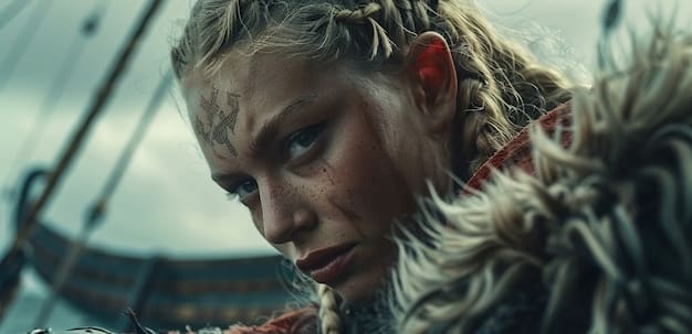 A scene from Vinland Saga where Thorfinn is depicted with a look of intense determination and rage, his face scarred and weathered, hinting at his transformation from a revenge-driven warrior to someone seeking a more meaningful path.