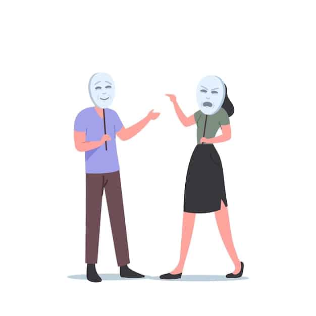 A panel depicting two characters engaged in a tense conversation, highlighting their strained relationship. The body language and facial expressions convey underlying tension and unresolved conflict.