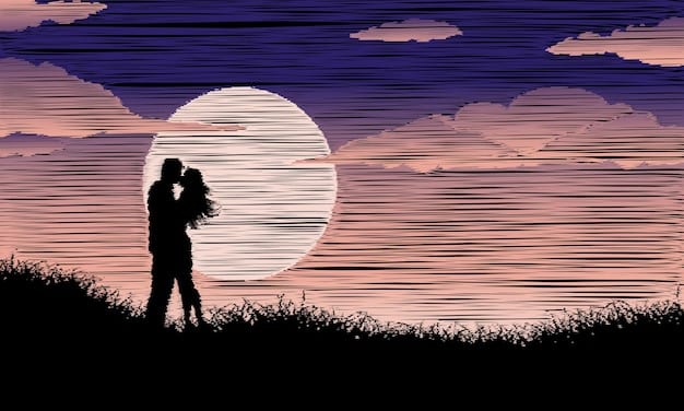 A panel from a shojo manga, showcasing two characters in a romantic embrace under a starry sky. The artwork is detailed, with emphasis on expressive eyes and flowing lines.