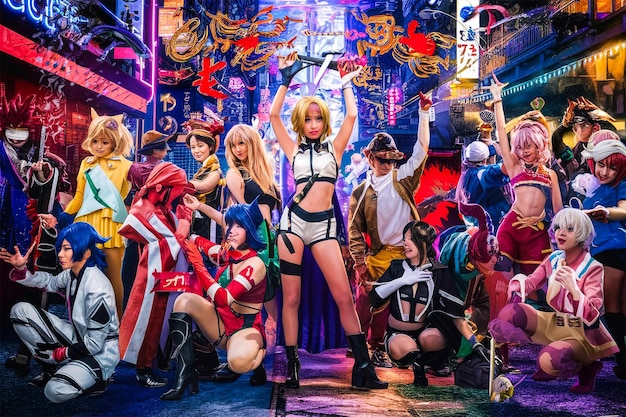 A vibrant and dynamic group shot of the main characters from a popular shojo manga series, showcasing their diverse personalities and designs. The characters are depicted in action poses, with a sense of camaraderie and determination.