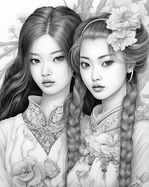 A detailed panel from a shojo manga showing two female characters with large, sparkling eyes and intricate hairstyles, engaged in a heartfelt conversation under cherry blossom trees. The scene is bathed in soft, romantic lighting.