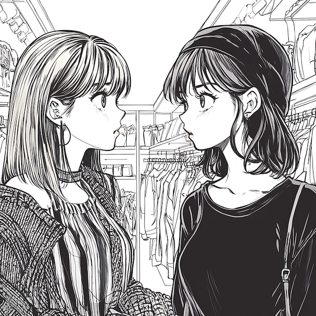A black and white panel from a shojo manga, depicting two young girls holding hands while surrounded by sparkling stars. The artwork features detailed character designs with large, expressive eyes that convey a sense of innocence and longing. The background is filled with intricate patterns, emphasizing the magical and dreamy quality of the scene.