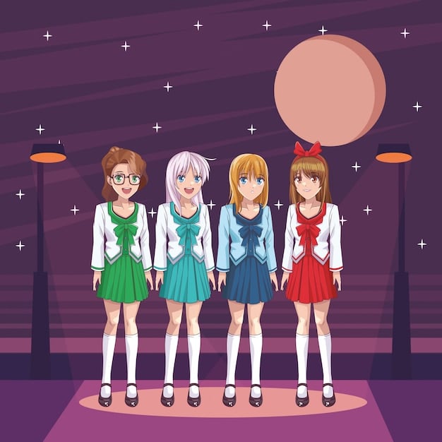 A colorful illustration of several Sailor Moon characters standing together in their iconic sailor outfits, with bright stars and a crescent moon in the background. The foreground features a detailed image of Sailor Moon, emphasizing her determined expression and flowing hair. The overall image is vibrant and conveys a sense of empowerment and camaraderie.